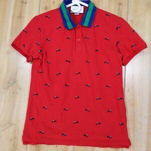 GUCCI Red Panther Print Polo Shirt Men's M Embroidered Stretch Cotton